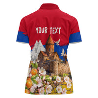 Personalized Armenia Heritage Women Polo Shirt Ararat Monastery Rising In Freedom Patriotic Doves