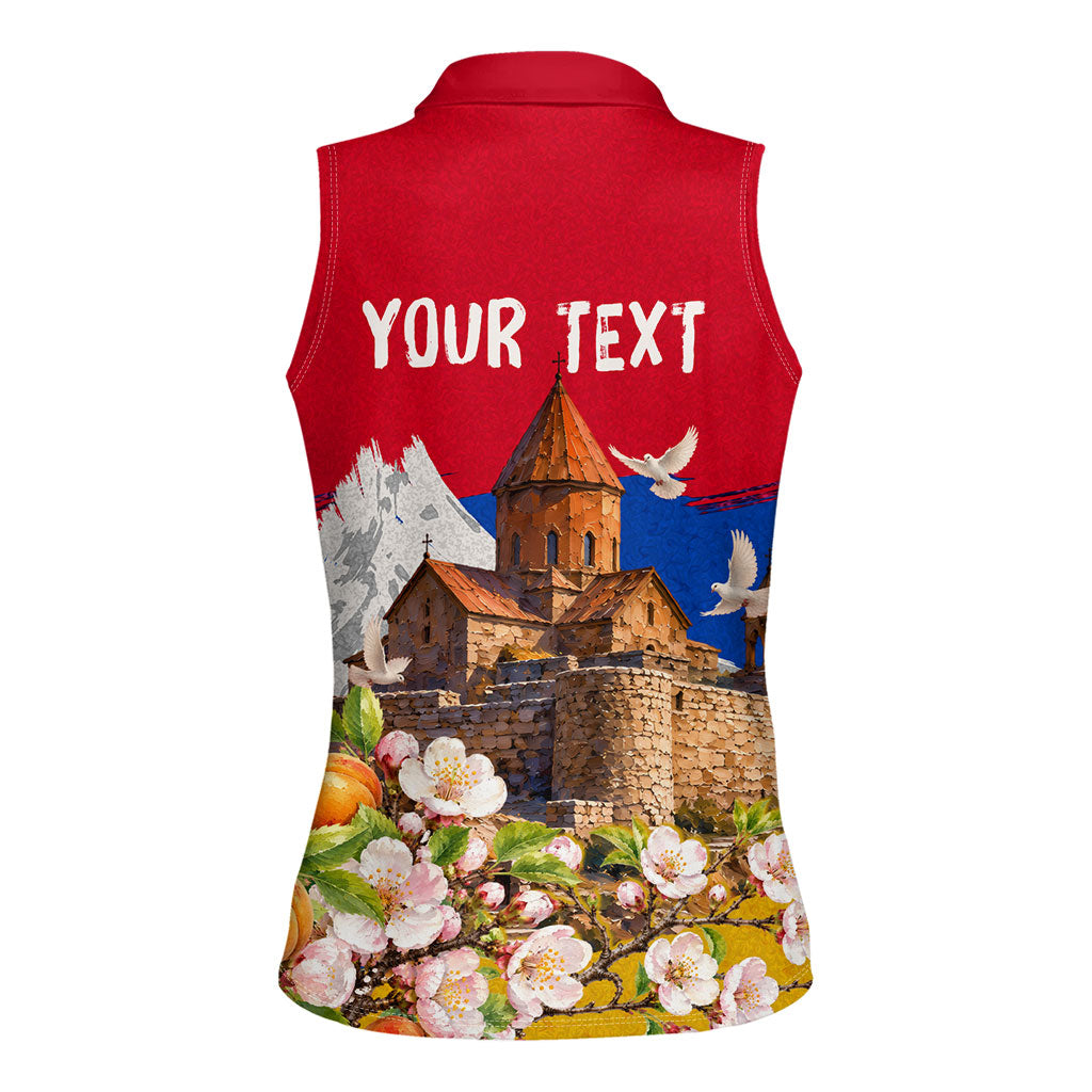 Personalized Armenia Heritage Women Sleeveless Polo Shirt Ararat Monastery Rising In Freedom Patriotic Doves