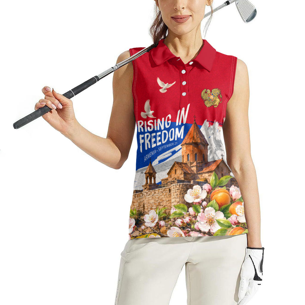Personalized Armenia Heritage Women Sleeveless Polo Shirt Ararat Monastery Rising In Freedom Patriotic Doves