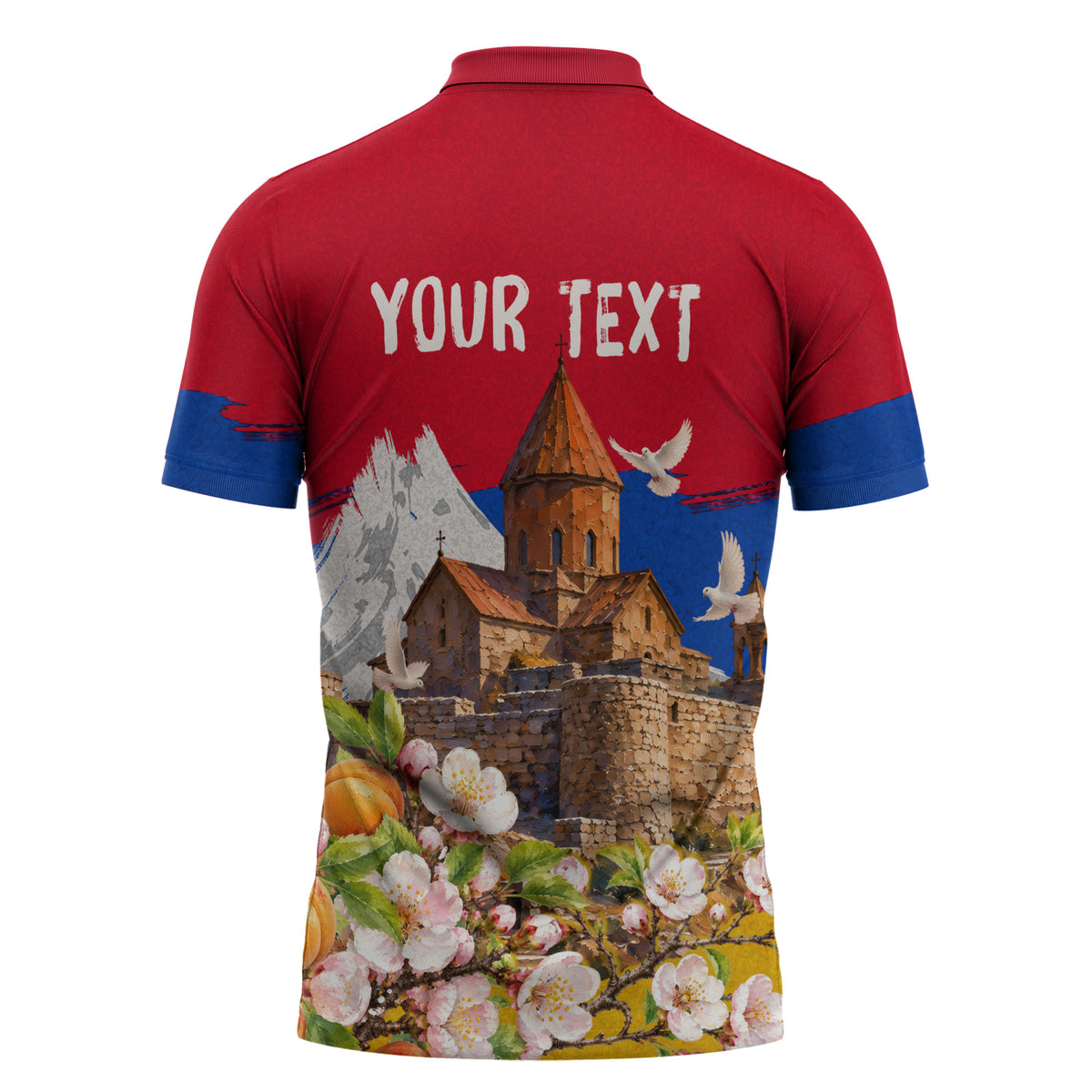 Personalized Armenia Heritage Zipper Polo Shirt Ararat Monastery Rising In Freedom Patriotic Doves