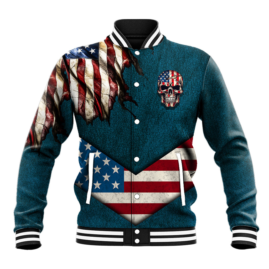 American Flag Skull Baseball Jacket I'm an American I Have The Right To Bear Arms Your Approval Is Not Required - Wonder Print Shop