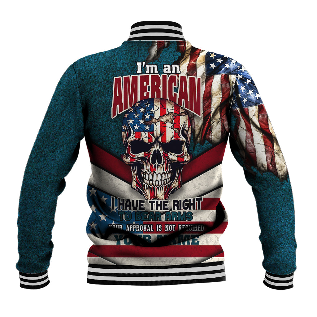 American Flag Skull Baseball Jacket I'm an American I Have The Right To Bear Arms Your Approval Is Not Required - Wonder Print Shop