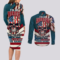 American Flag Skull Couples Matching Long Sleeve Bodycon Dress and Long Sleeve Button Shirts I'm an American I Have The Right To Bear Arms Your Approval Is Not Required - Wonder Print Shop