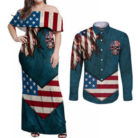 American Flag Skull Couples Matching Off Shoulder Maxi Dress and Long Sleeve Button Shirts I'm an American I Have The Right To Bear Arms Your Approval Is Not Required - Wonder Print Shop