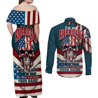 American Flag Skull Couples Matching Off Shoulder Maxi Dress and Long Sleeve Button Shirts I'm an American I Have The Right To Bear Arms Your Approval Is Not Required - Wonder Print Shop