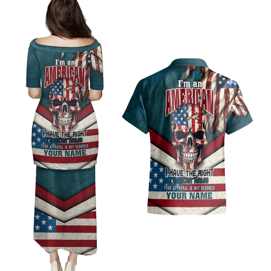 American Flag Skull Couples Matching Puletasi Dress and Hawaiian Shirt I'm an American I Have The Right To Bear Arms Your Approval Is Not Required - Wonder Print Shop