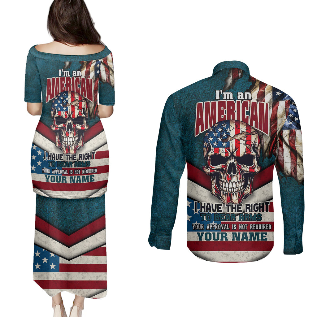 American Flag Skull Couples Matching Puletasi Dress and Long Sleeve Button Shirts I'm an American I Have The Right To Bear Arms Your Approval Is Not Required - Wonder Print Shop