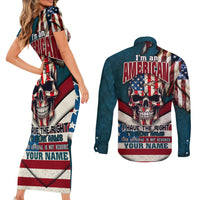 American Flag Skull Couples Matching Short Sleeve Bodycon Dress and Long Sleeve Button Shirts I'm an American I Have The Right To Bear Arms Your Approval Is Not Required - Wonder Print Shop
