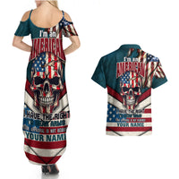 American Flag Skull Couples Matching Summer Maxi Dress and Hawaiian Shirt I'm an American I Have The Right To Bear Arms Your Approval Is Not Required - Wonder Print Shop