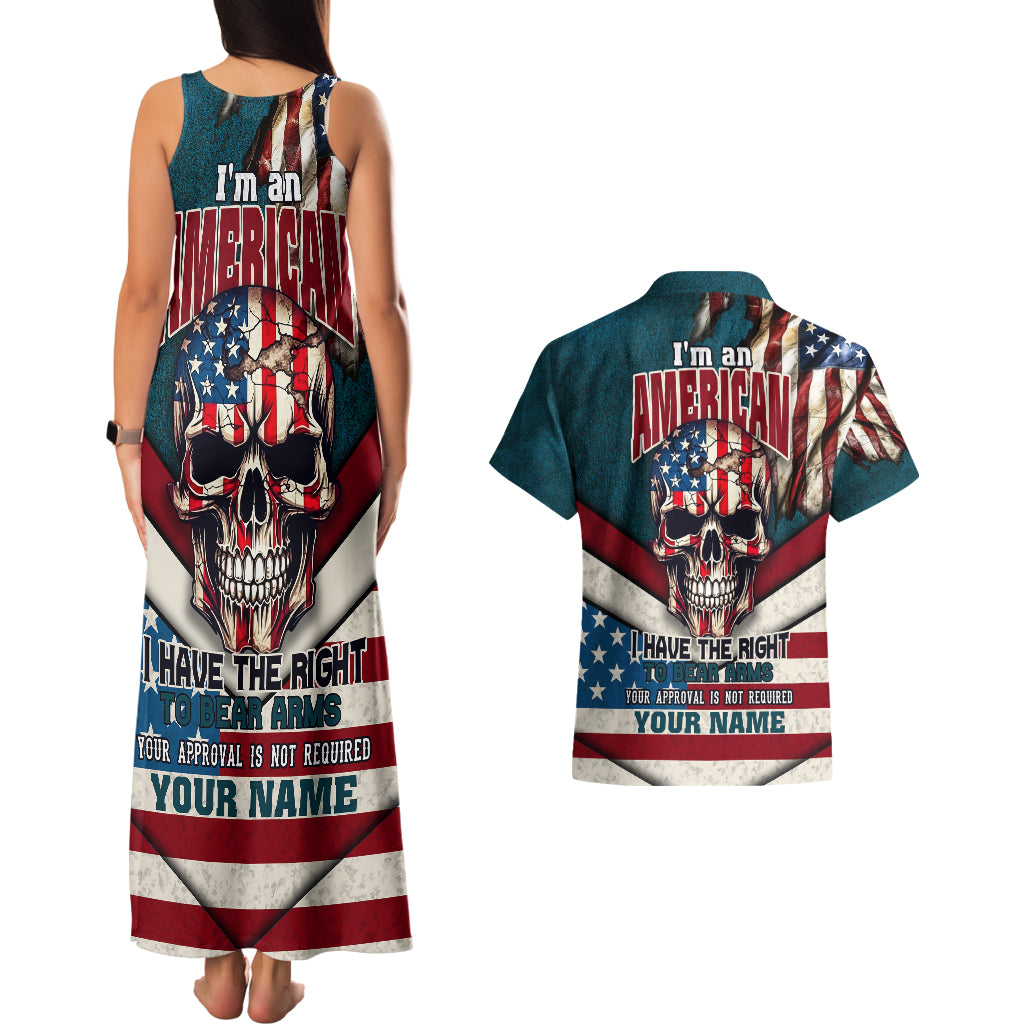 American Flag Skull Couples Matching Tank Maxi Dress and Hawaiian Shirt I'm an American I Have The Right To Bear Arms Your Approval Is Not Required - Wonder Print Shop