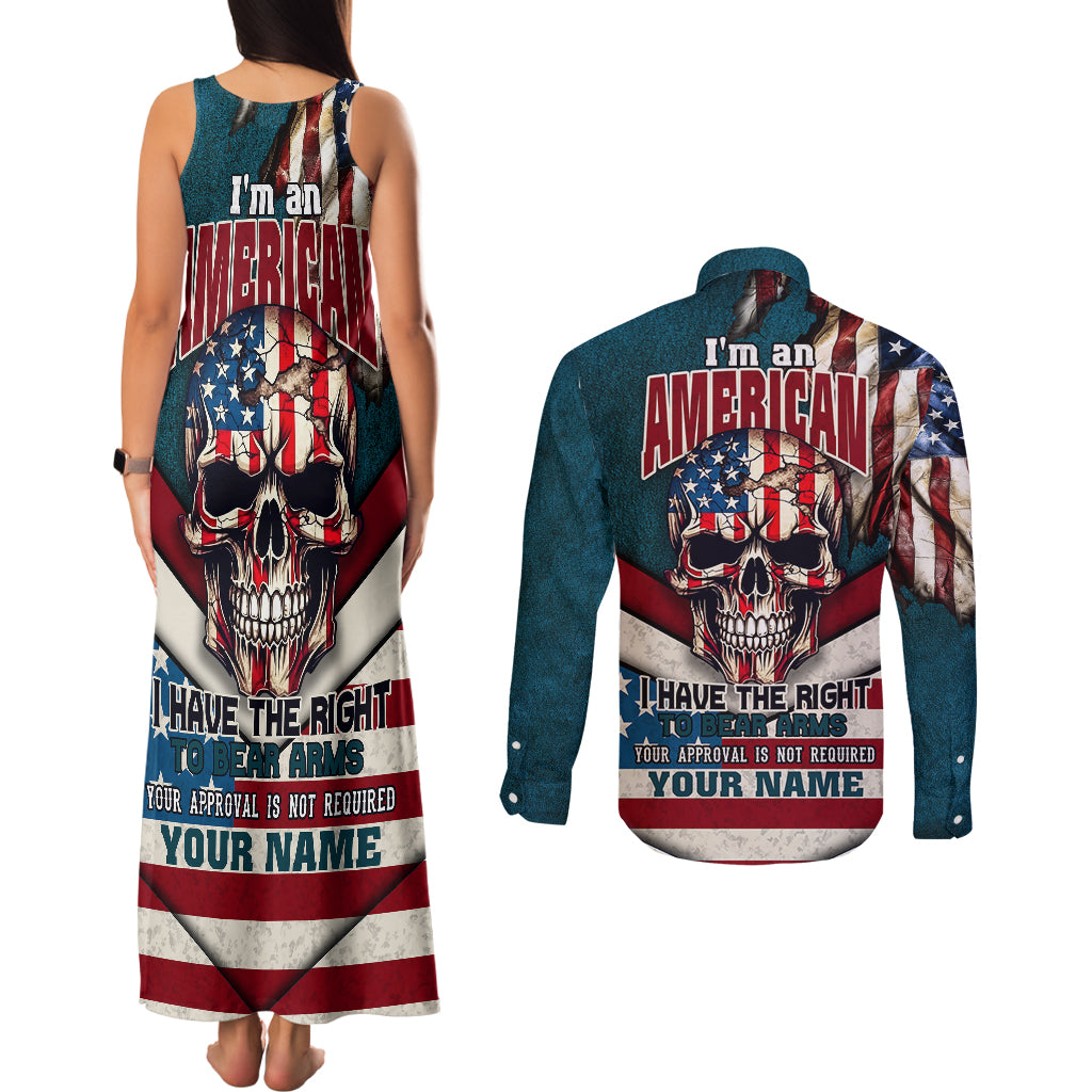 American Flag Skull Couples Matching Tank Maxi Dress and Long Sleeve Button Shirts I'm an American I Have The Right To Bear Arms Your Approval Is Not Required - Wonder Print Shop