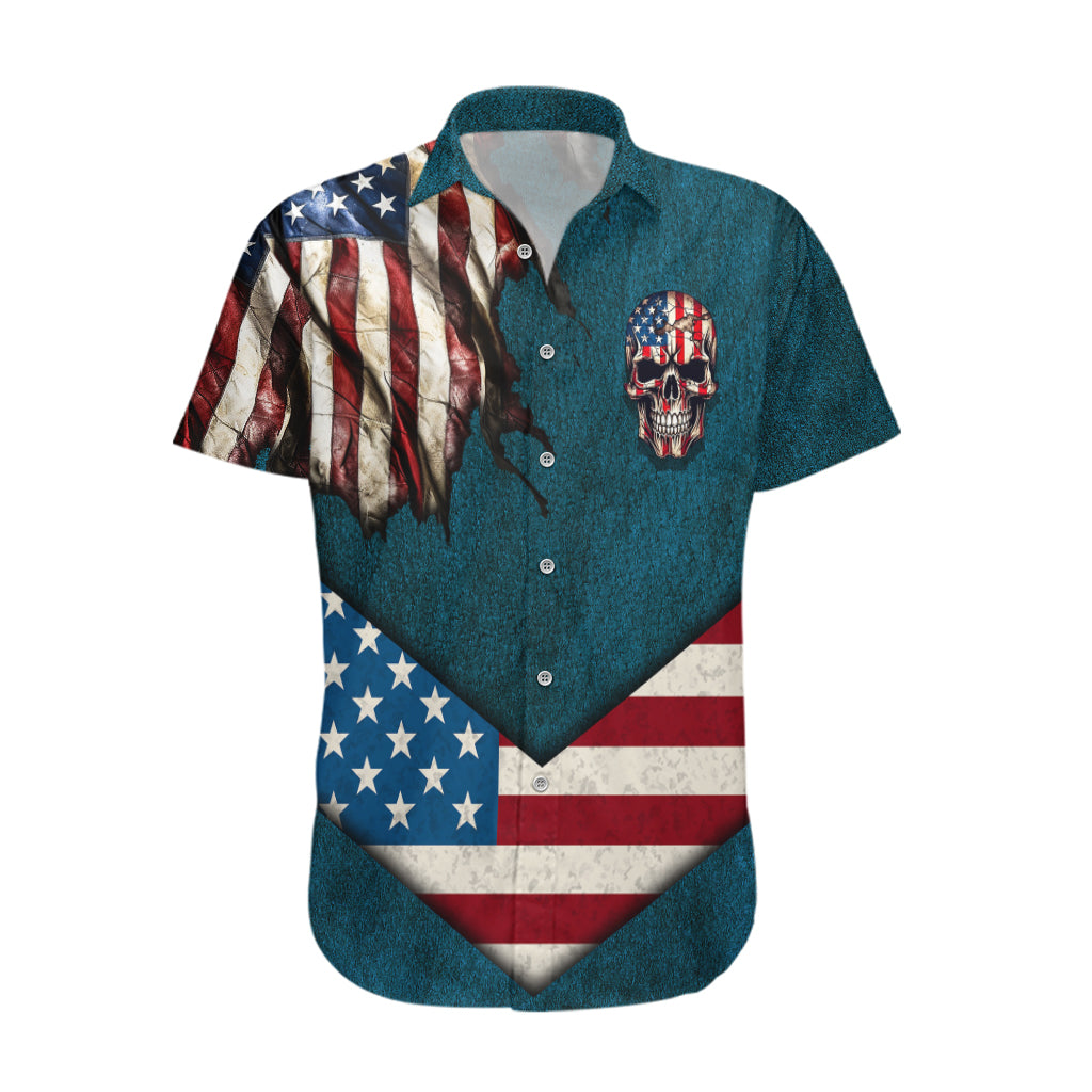 American Flag Skull Hawaiian Shirt I'm an American I Have The Right To Bear Arms Your Approval Is Not Required - Wonder Print Shop