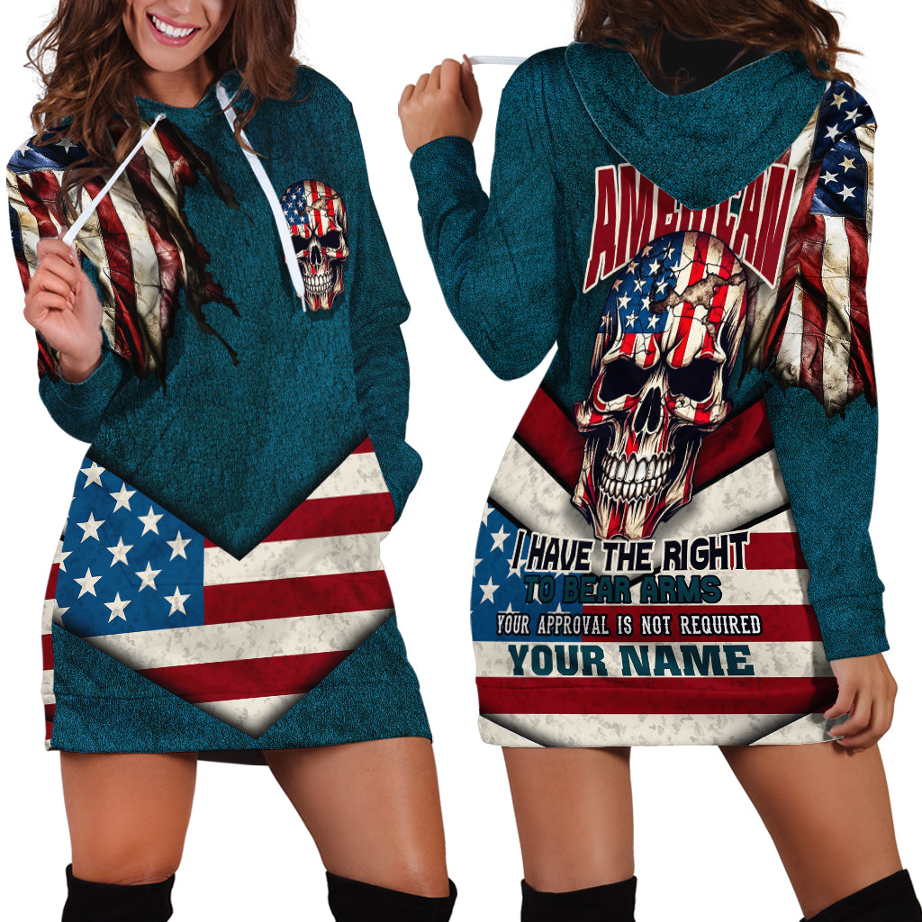 American Flag Skull Hoodie Dress I'm an American I Have The Right To Bear Arms Your Approval Is Not Required - Wonder Print Shop