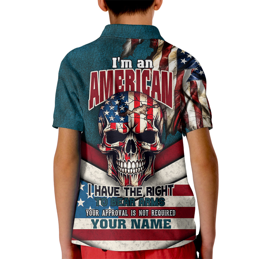American Flag Skull Kid Polo Shirt I'm an American I Have The Right To Bear Arms Your Approval Is Not Required - Wonder Print Shop