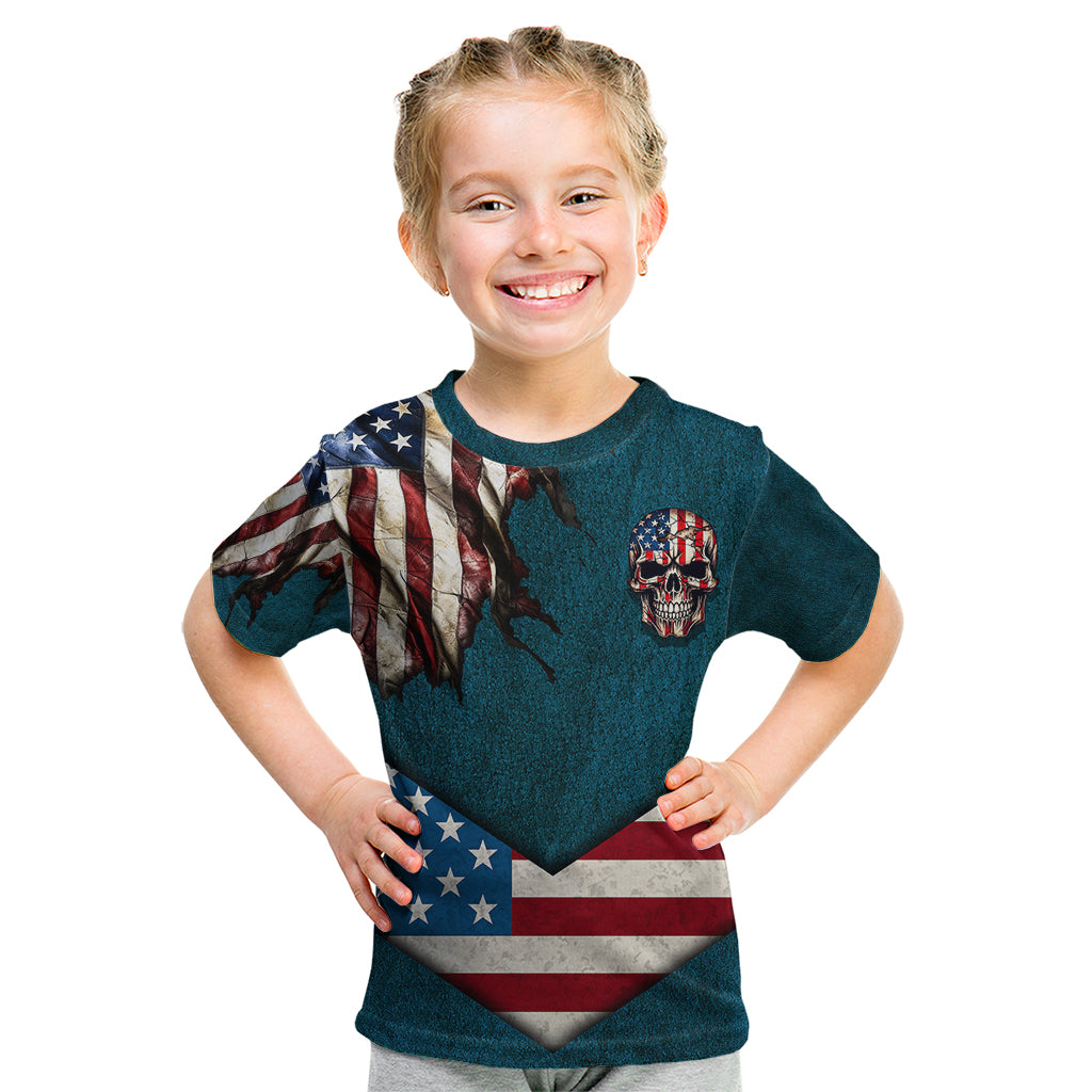 American Flag Skull Kid T Shirt I'm an American I Have The Right To Bear Arms Your Approval Is Not Required - Wonder Print Shop