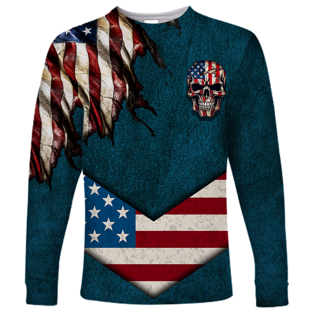 American Flag Skull Long Sleeve Shirt I'm an American I Have The Right To Bear Arms Your Approval Is Not Required - Wonder Print Shop