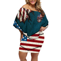American Flag Skull Off Shoulder Short Dress I'm an American I Have The Right To Bear Arms Your Approval Is Not Required - Wonder Print Shop