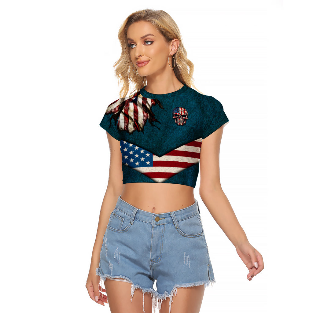 American Flag Skull Raglan Cropped T Shirt I'm an American I Have The Right To Bear Arms Your Approval Is Not Required - Wonder Print Shop