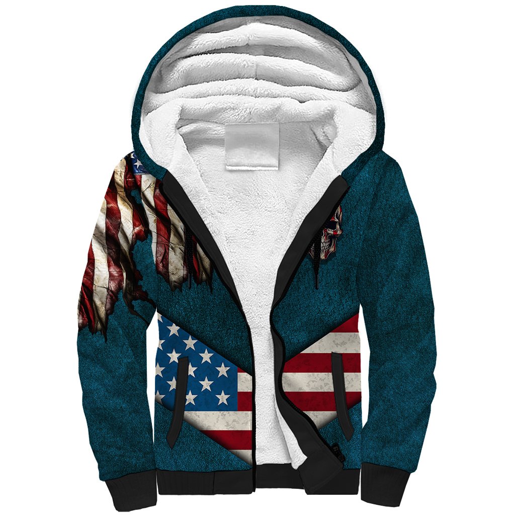 American Flag Skull Sherpa Hoodie I'm an American I Have The Right To Bear Arms Your Approval Is Not Required - Wonder Print Shop