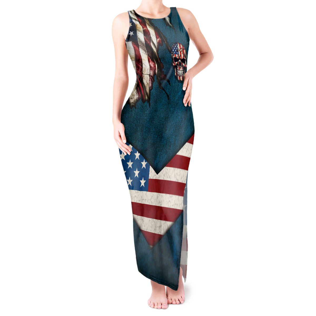 American Flag Skull Tank Maxi Dress I'm an American I Have The Right To Bear Arms Your Approval Is Not Required - Wonder Print Shop