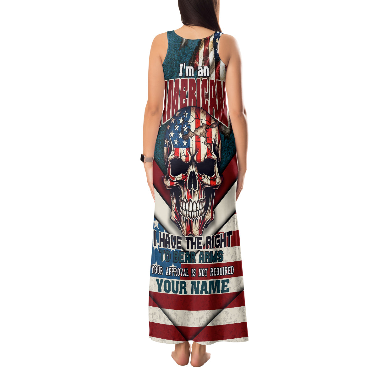 American Flag Skull Tank Maxi Dress I'm an American I Have The Right To Bear Arms Your Approval Is Not Required - Wonder Print Shop
