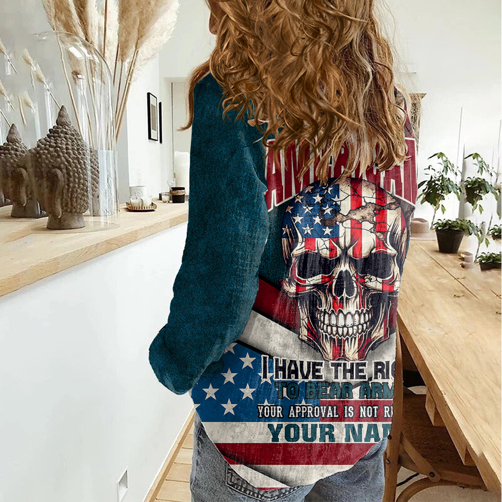 American Flag Skull Women Casual Shirt I'm an American I Have The Right To Bear Arms Your Approval Is Not Required - Wonder Print Shop