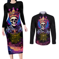 King Skeleton Couples Matching Long Sleeve Bodycon Dress and Long Sleeve Button Shirts I Do What I Want - Wonder Print Shop