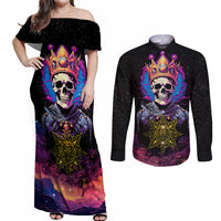 King Skeleton Couples Matching Off Shoulder Maxi Dress and Long Sleeve Button Shirts I Do What I Want - Wonder Print Shop