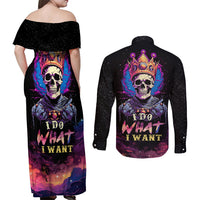 King Skeleton Couples Matching Off Shoulder Maxi Dress and Long Sleeve Button Shirts I Do What I Want - Wonder Print Shop
