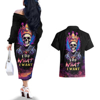 King Skeleton Couples Matching Off The Shoulder Long Sleeve Dress and Hawaiian Shirt I Do What I Want - Wonder Print Shop