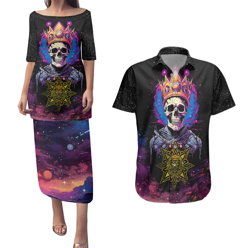 King Skeleton Couples Matching Puletasi Dress and Hawaiian Shirt I Do What I Want - Wonder Print Shop
