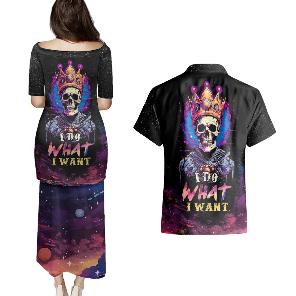 King Skeleton Couples Matching Puletasi Dress and Hawaiian Shirt I Do What I Want - Wonder Print Shop