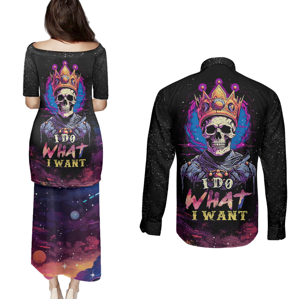 King Skeleton Couples Matching Puletasi Dress and Long Sleeve Button Shirts I Do What I Want - Wonder Print Shop