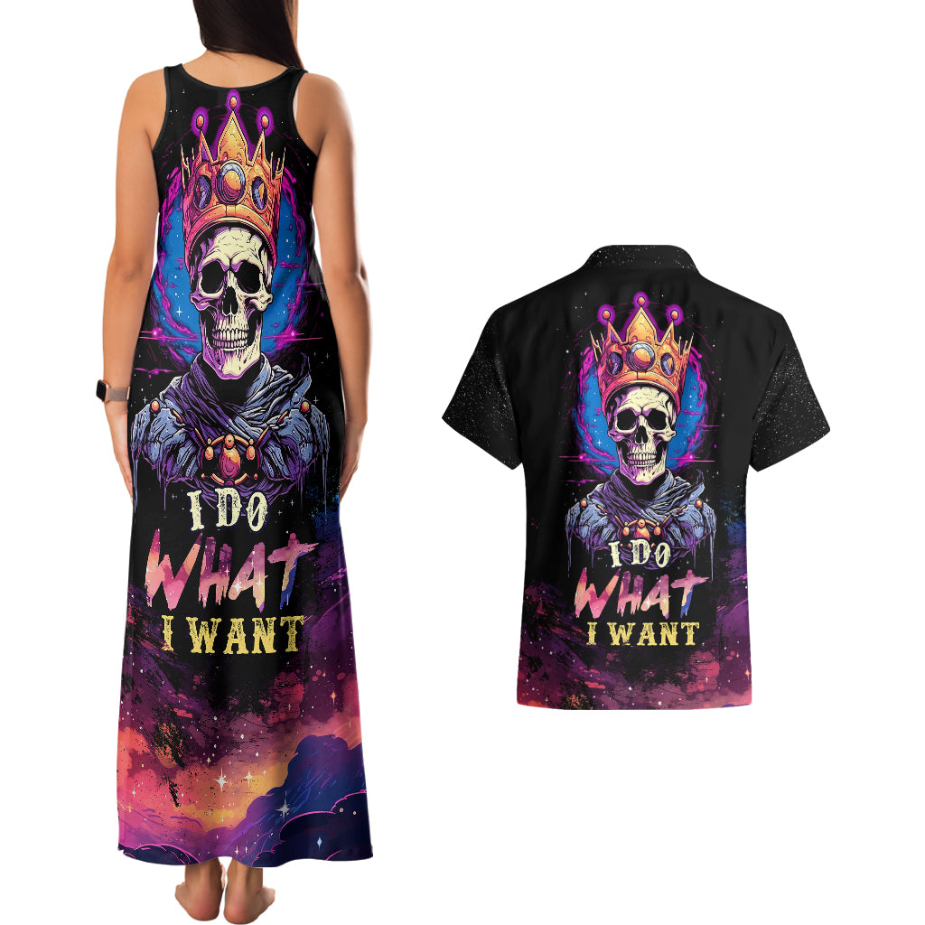 King Skeleton Couples Matching Tank Maxi Dress and Hawaiian Shirt I Do What I Want - Wonder Print Shop