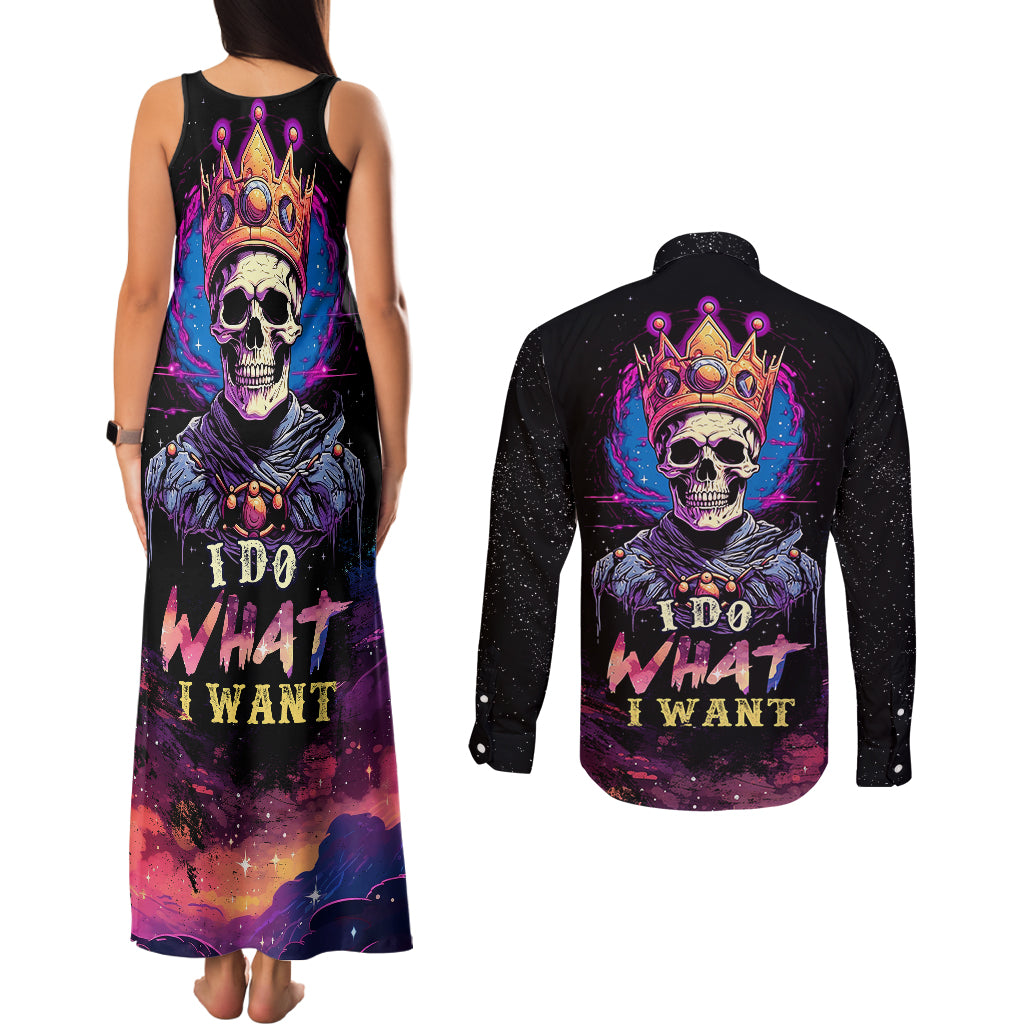 King Skeleton Couples Matching Tank Maxi Dress and Long Sleeve Button Shirts I Do What I Want - Wonder Print Shop