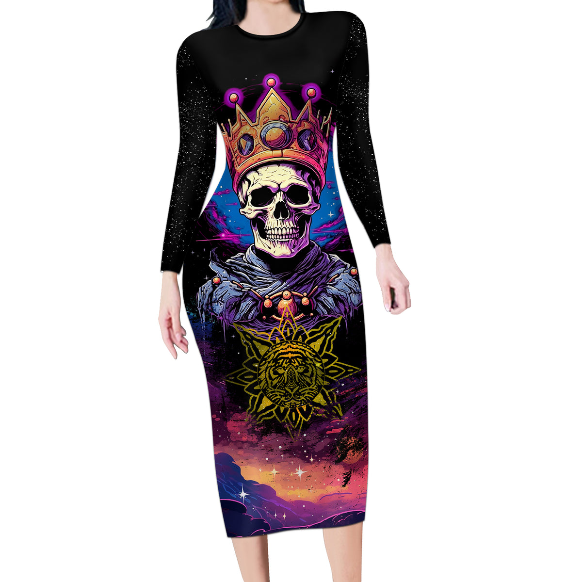 King Skeleton Long Sleeve Bodycon Dress I Do What I Want - Wonder Print Shop