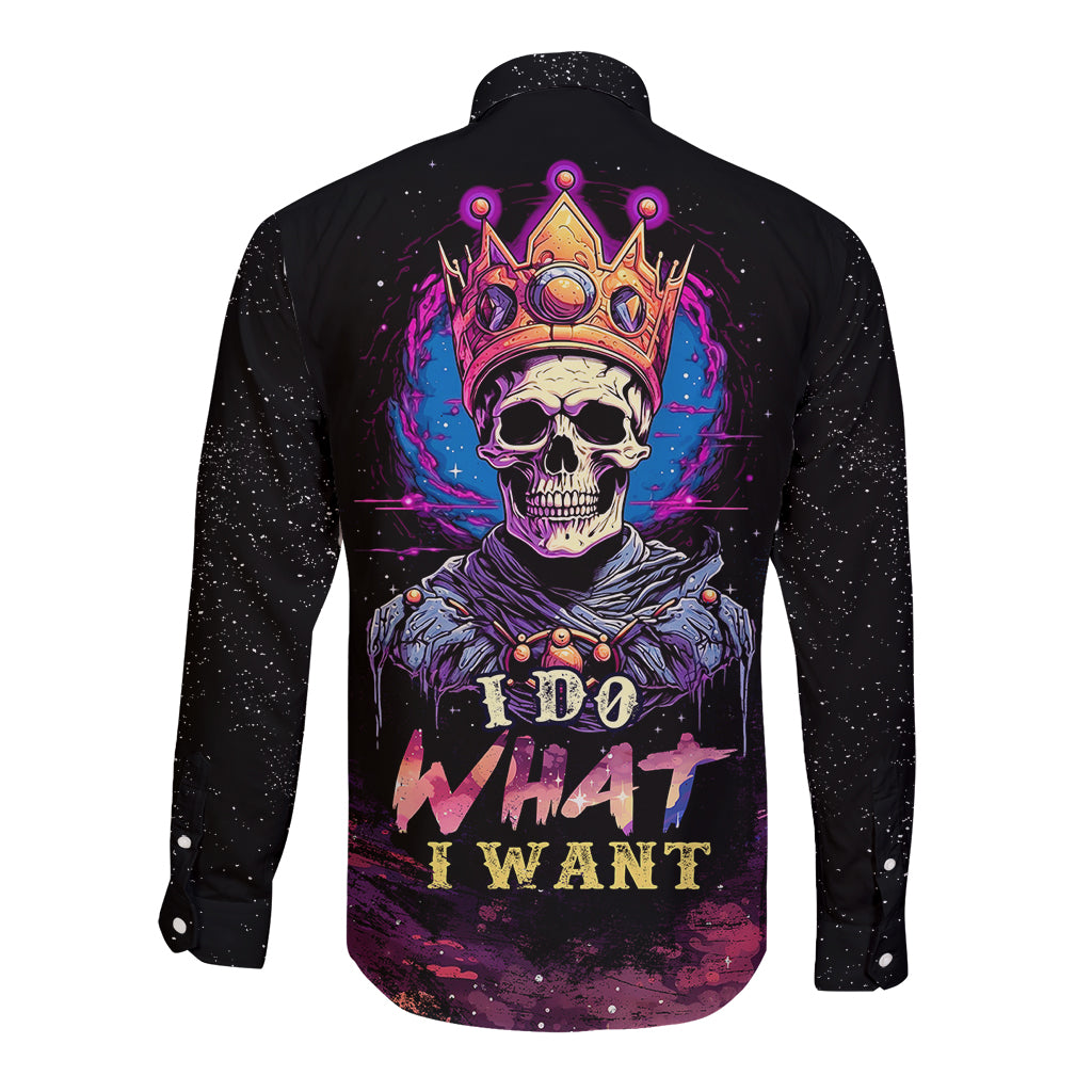 King Skeleton Long Sleeve Button Shirt I Do What I Want - Wonder Print Shop