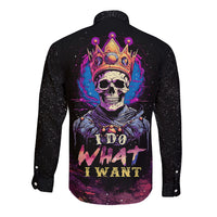 King Skeleton Long Sleeve Button Shirt I Do What I Want - Wonder Print Shop