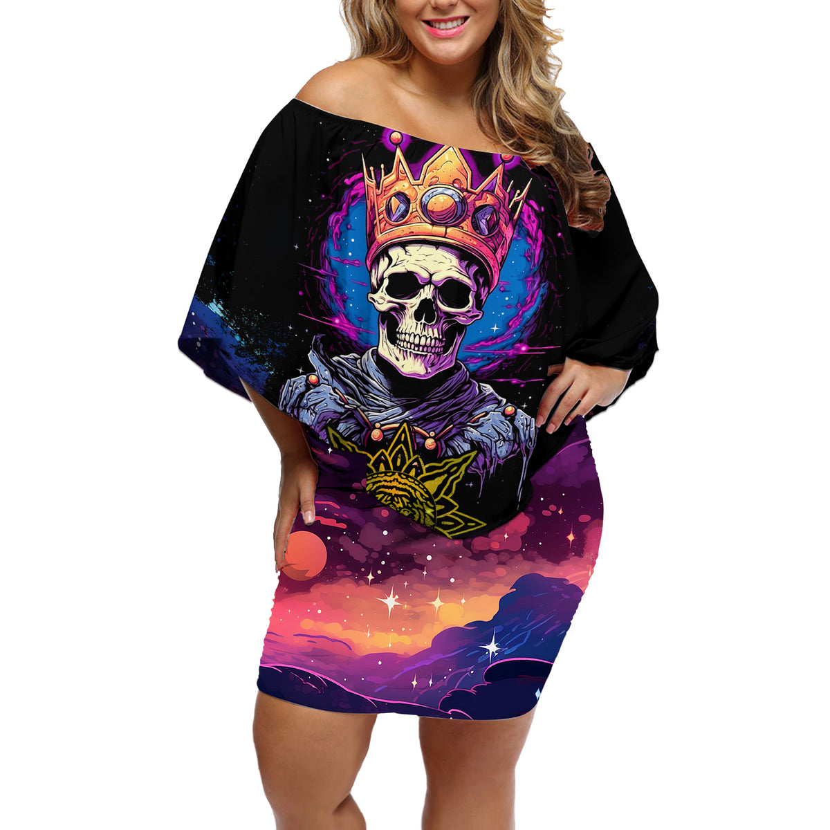 King Skeleton Off Shoulder Short Dress I Do What I Want - Wonder Print Shop