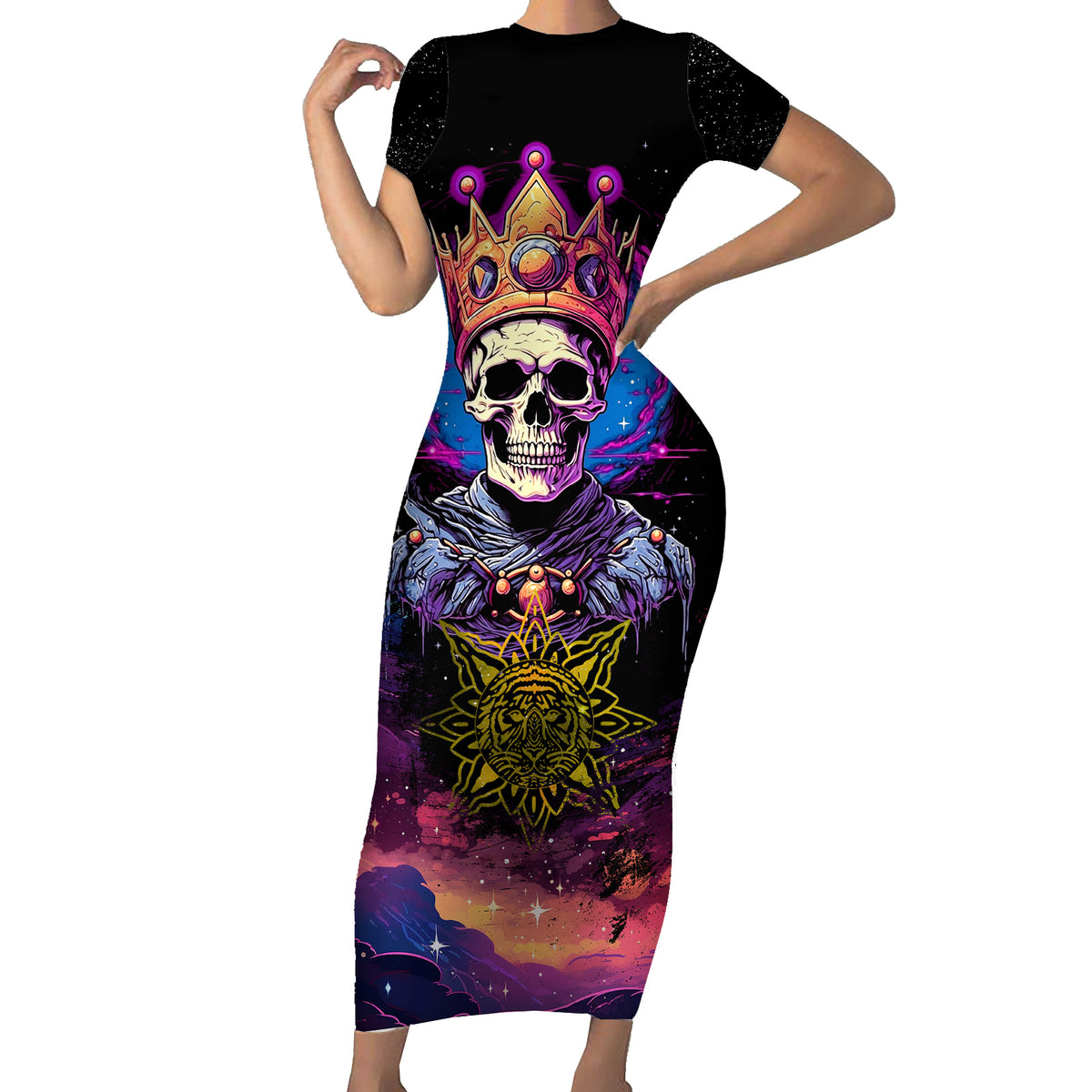 King Skeleton Short Sleeve Bodycon Dress I Do What I Want - Wonder Print Shop