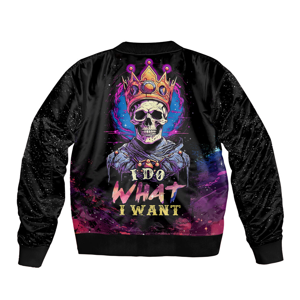King Skeleton Sleeve Zip Bomber Jacket I Do What I Want - Wonder Print Shop