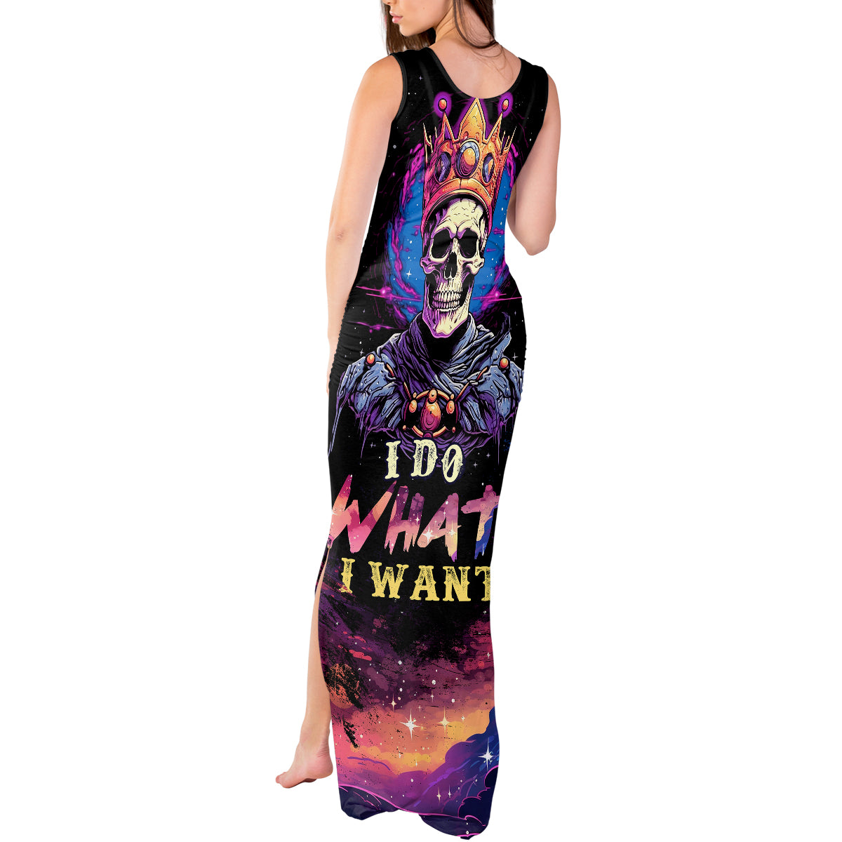 King Skeleton Tank Maxi Dress I Do What I Want - Wonder Print Shop