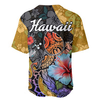 Hawaii Polynesian Baseball Jersey Turtles and Hibiscus Flower Gradient Pattern - Wonder Print Shop