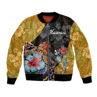 Hawaii Polynesian Bomber Jacket Turtles and Hibiscus Flower Gradient Pattern - Wonder Print Shop