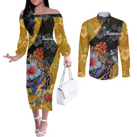 hawaii-polynesian-couples-matching-off-the-shoulder-long-sleeve-dress-and-long-sleeve-button-shirts-turtles-and-hibiscus-flower-gradient-pattern