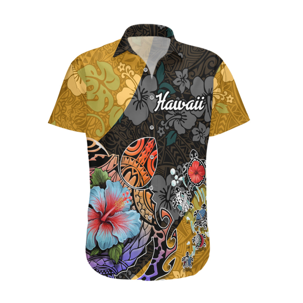 Hawaii Polynesian Hawaiian Shirt Turtles and Hibiscus Flower Gradient Pattern - Wonder Print Shop