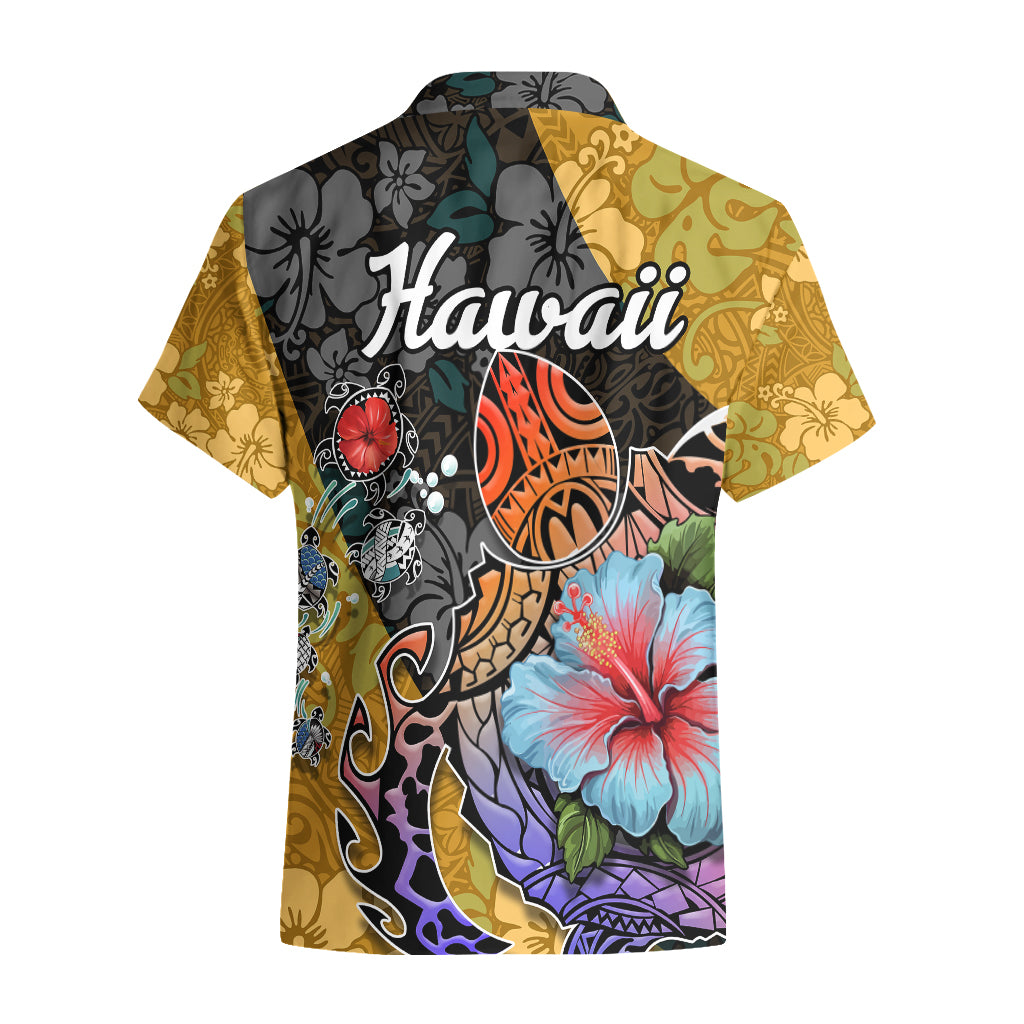 Hawaii Polynesian Hawaiian Shirt Turtles and Hibiscus Flower Gradient Pattern - Wonder Print Shop
