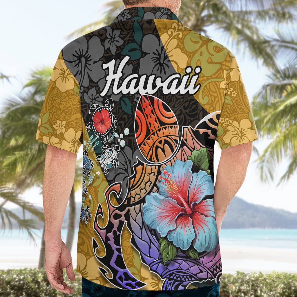 Hawaii Polynesian Hawaiian Shirt Turtles and Hibiscus Flower Gradient Pattern - Wonder Print Shop