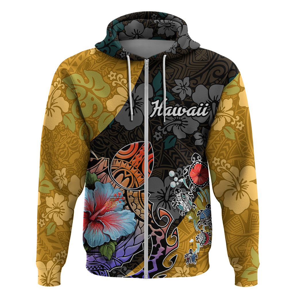 Hawaii Polynesian Hoodie Turtles and Hibiscus Flower Gradient Pattern - Wonder Print Shop
