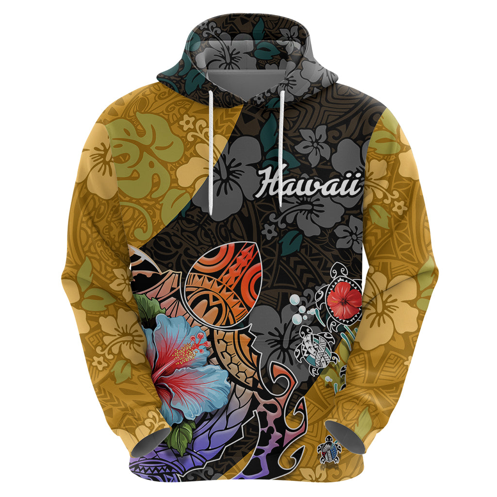 Hawaii Polynesian Hoodie Turtles and Hibiscus Flower Gradient Pattern - Wonder Print Shop